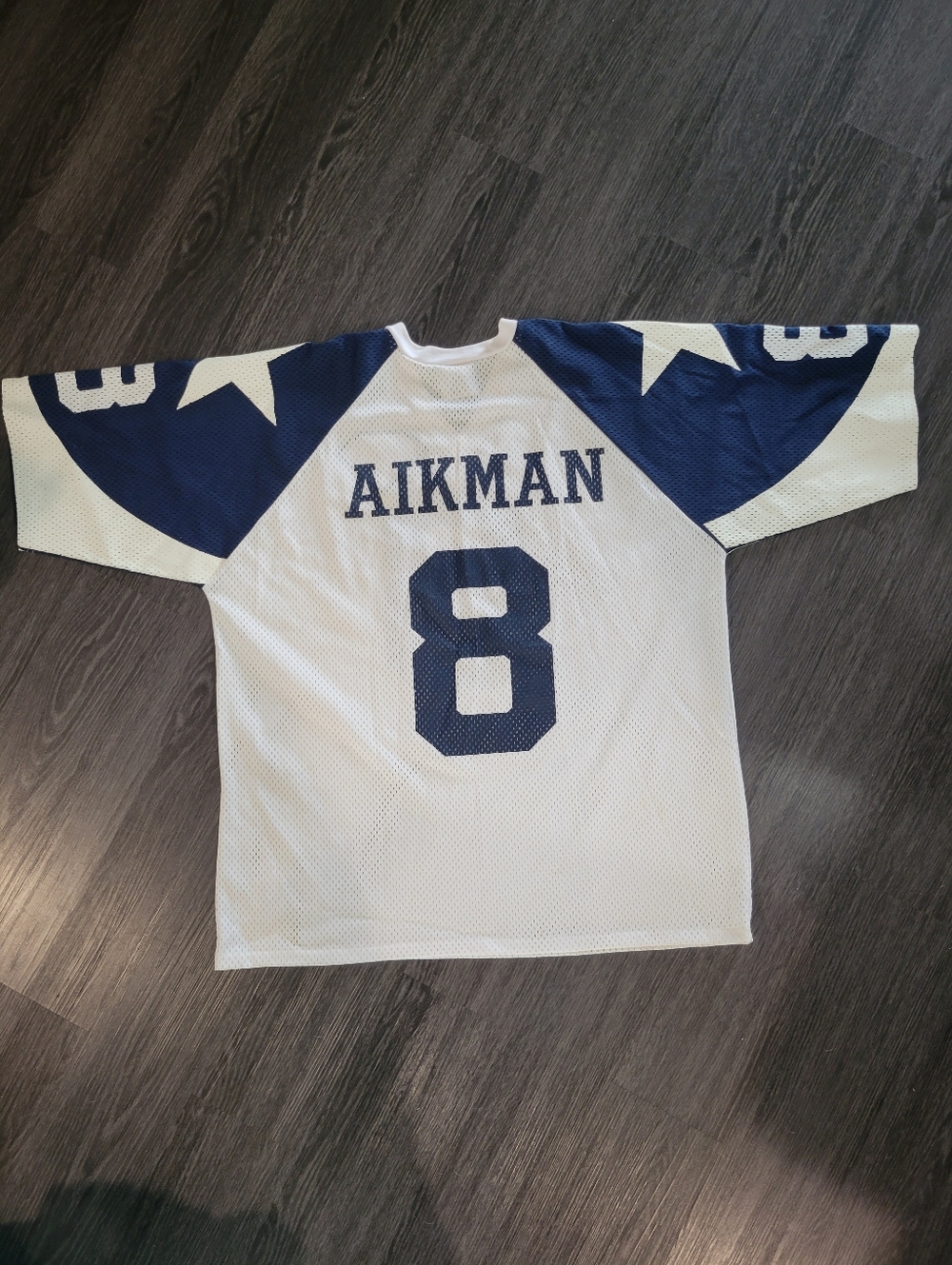Troy Aikman #8 Football Jersey - White & Navy LARGE